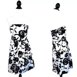 ANN TAYLOR Loft Dress, Black White Silk Floral Strapless Sleeveless Career, 2